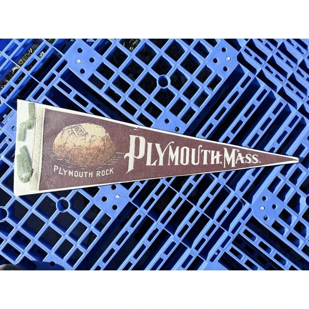 Vintage Plymouth Rock 1620 Mass Massachusetts Souvenir Felt Pennant Flag